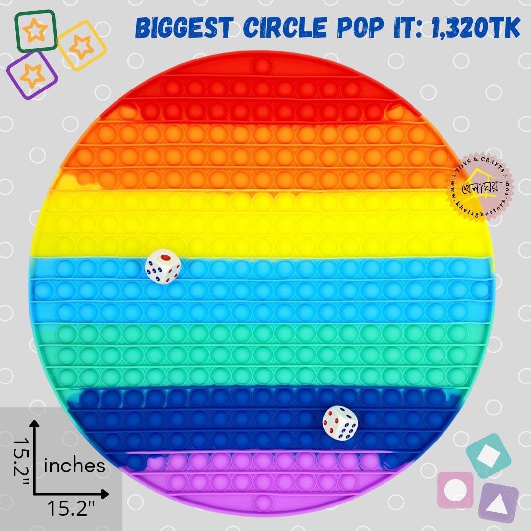 Giant Rainbow Pop-It Fidget Toy - 15.2 Inch Silicone Sensory Game with Dice
