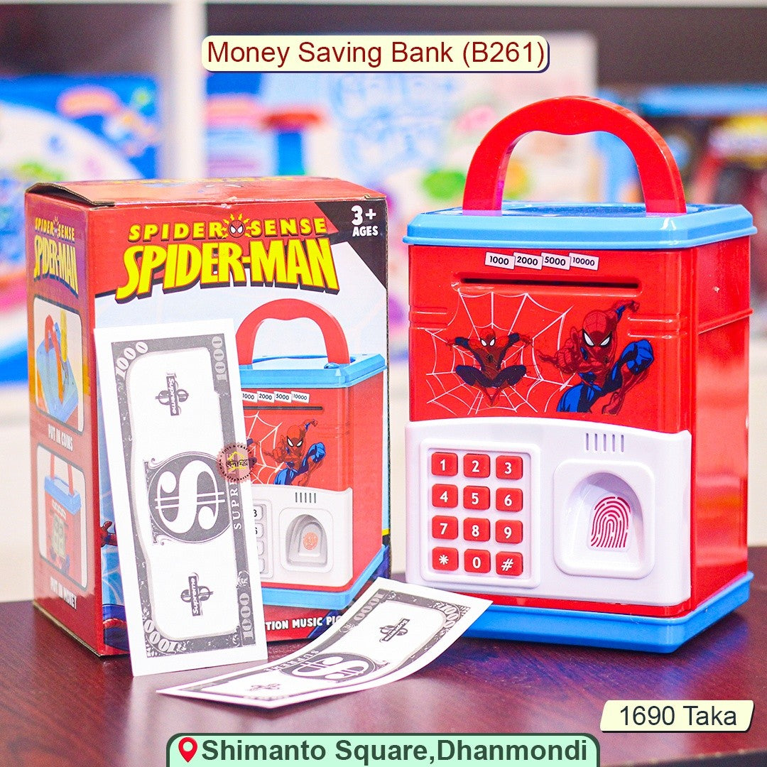 Spider-Man Electronic ATM Piggy Bank – Fingerprint & Passcode Security with Auto Bill Feeder