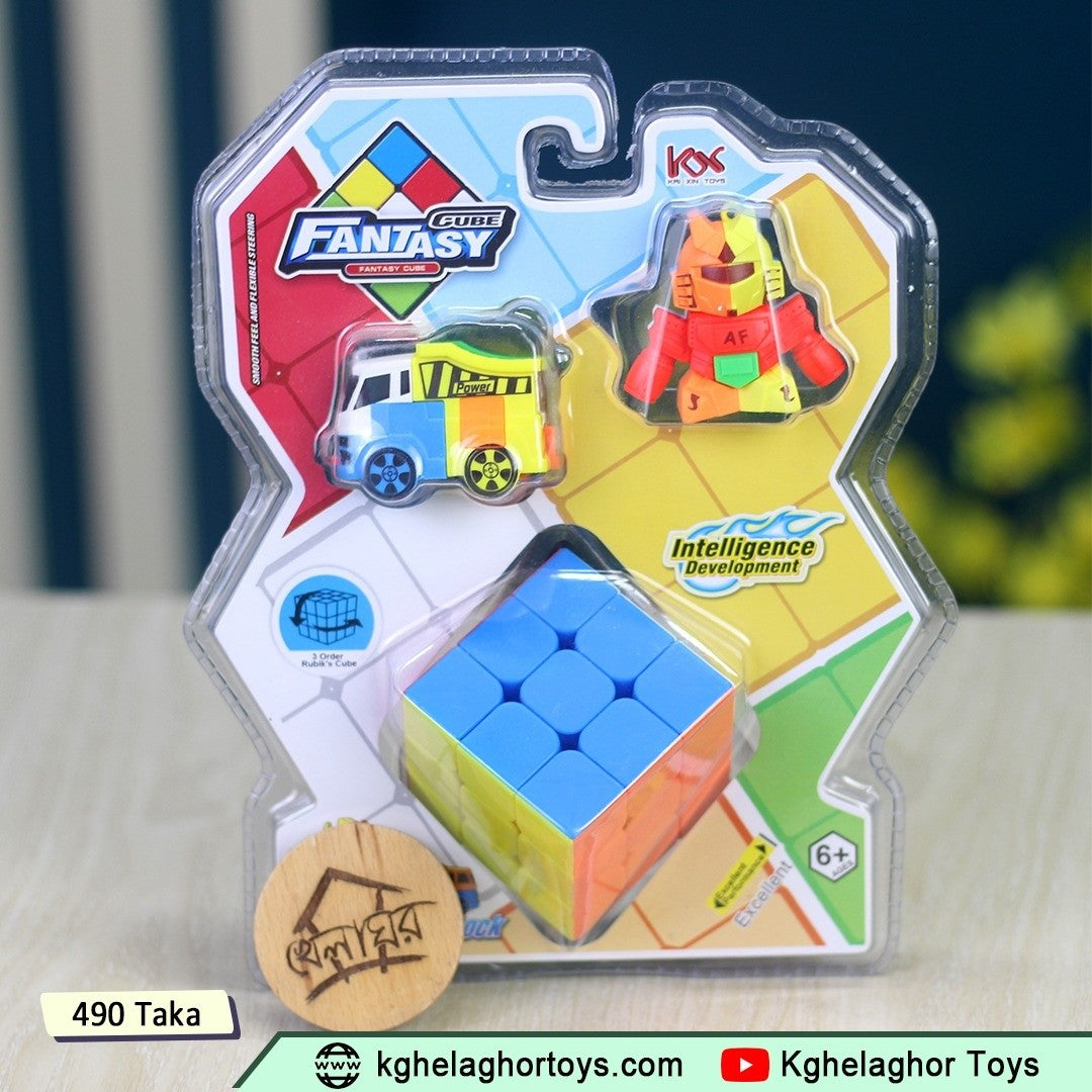 Fantasy Cube 3-in-1 Educational Set | Stickerless 3x3 Cube + Truck + Robot Toy
