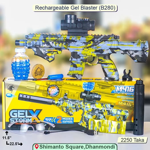 Gel Storm X Longwell M416 Electric Gel Blaster | Rechargeable, Dual Fire Modes, Safety Glasses Included