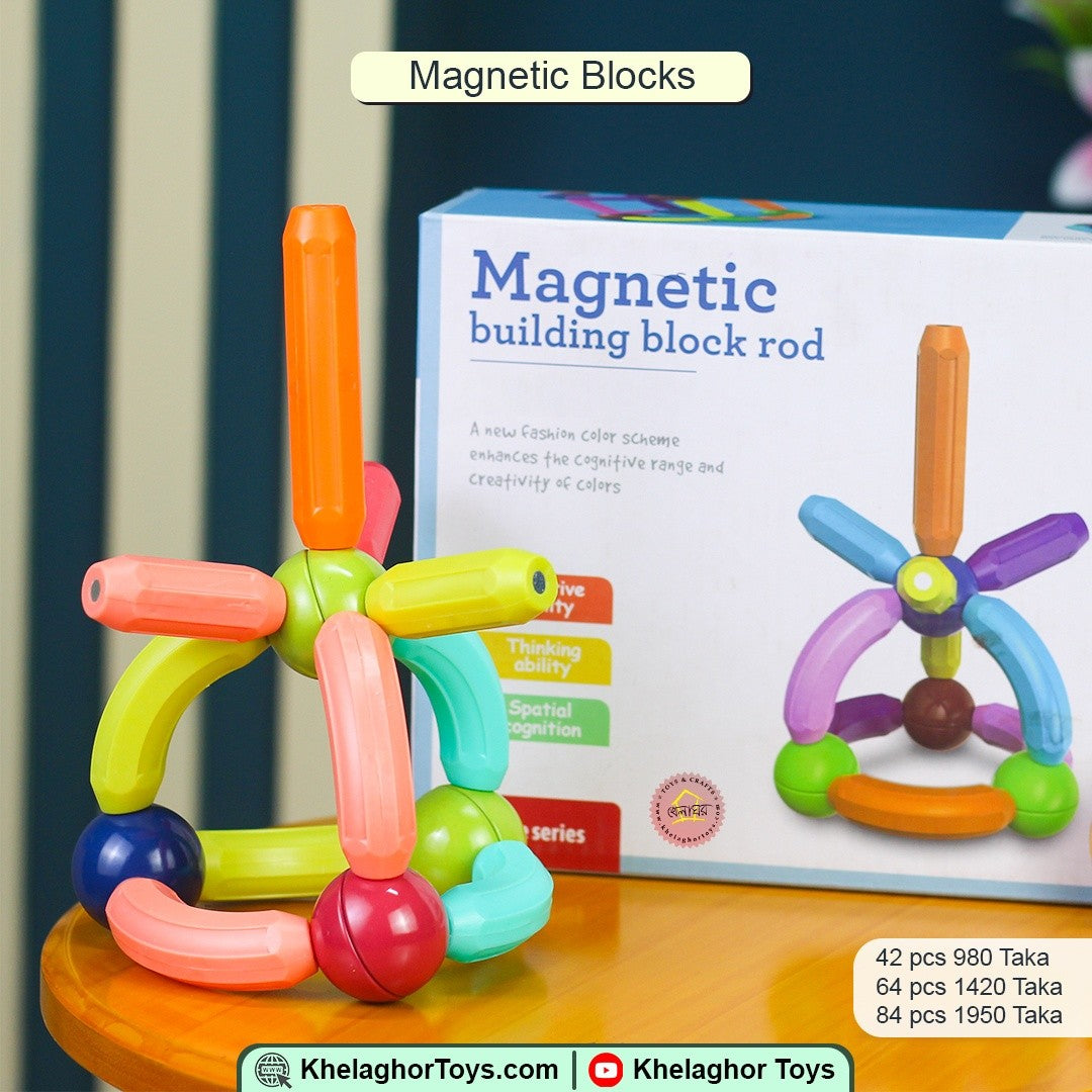 Khelaghor Magnetic Building Block Rod Set – Multicolor STEM Construction Toy | Ages 3+