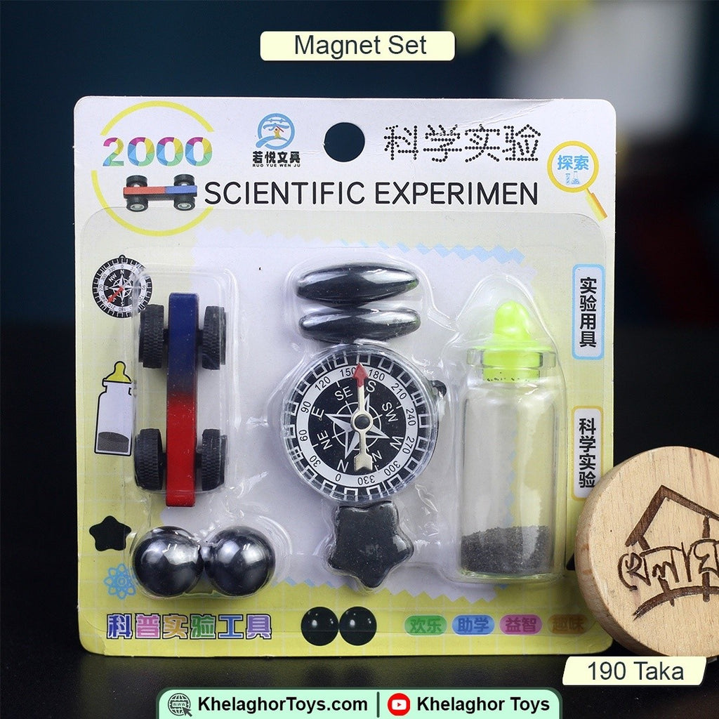 6-Piece Scientific Magnet Experiment Set for Kids – Compass, Magnetic Car & Field Powder