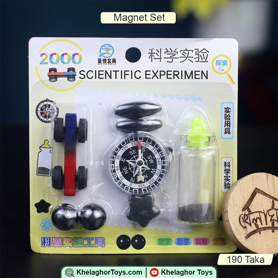 6-Piece Scientific Magnet Experiment Set for Kids – Compass, Magnetic Car & Field Powder