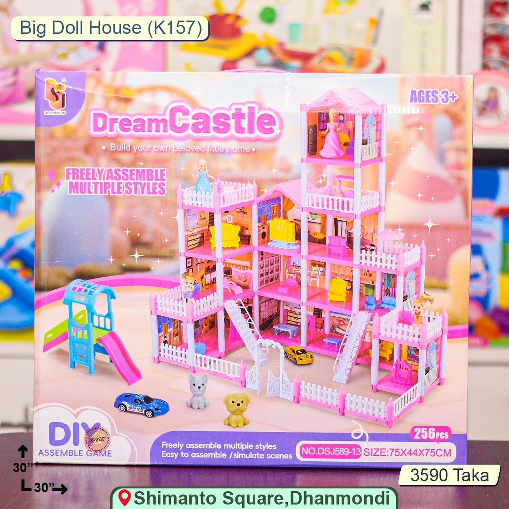 DreamCastle DIY Dollhouse Set – 256-Piece Build Your Own Home with Furniture | Ages 3+