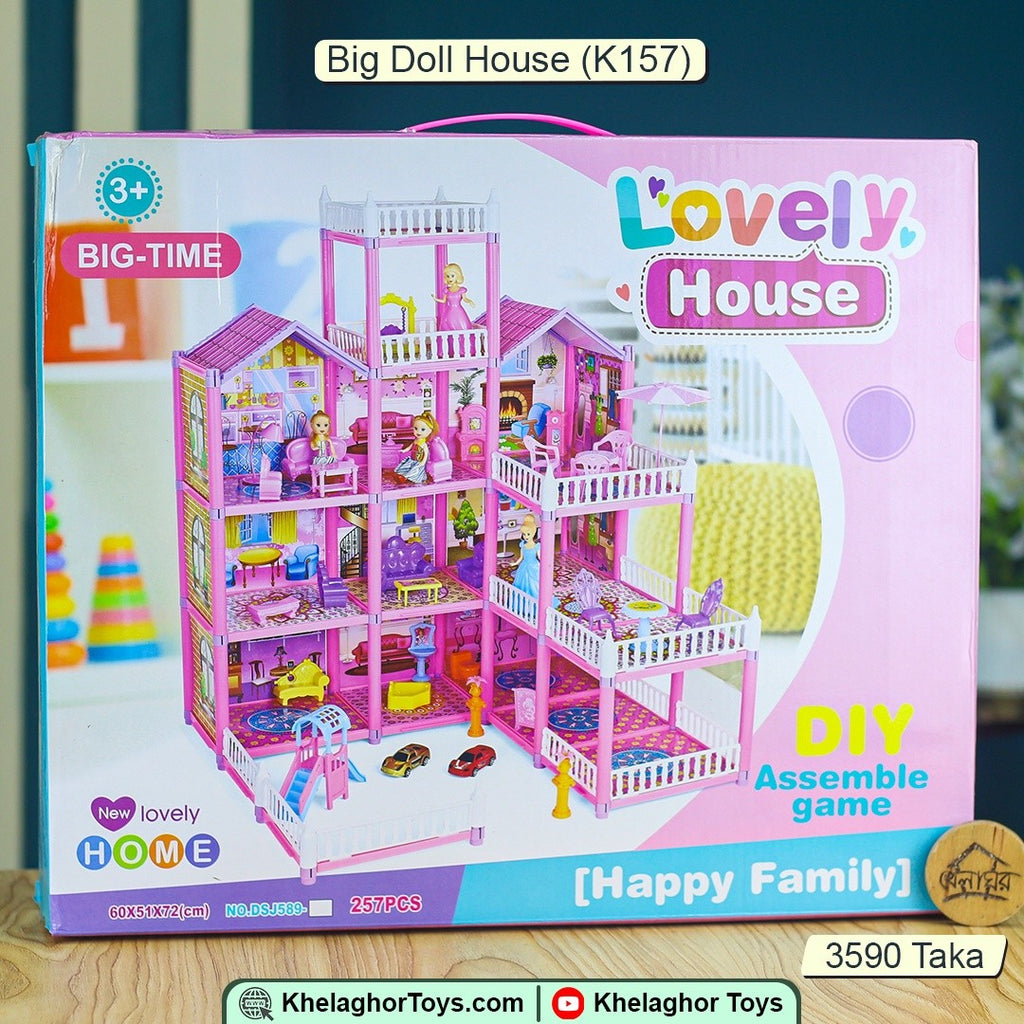 Lovely House DIY Dollhouse Kit – 3-Story 257-Piece Assemble Game with Furniture & Dolls