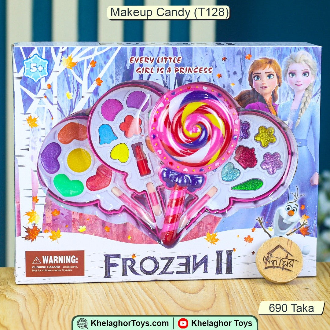 Khelaghor Frozen II Makeup Candy Set – 3-Layer Lollipop Cosmetic Palette with Lipstick, Eyeshadow & Glitter