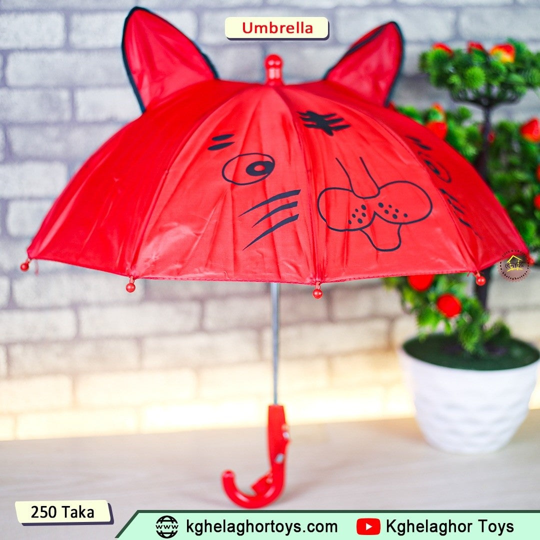 Khelaghor Kids' Cat Ear Umbrella – Cute Cartoon Face Design for Boys & Girls