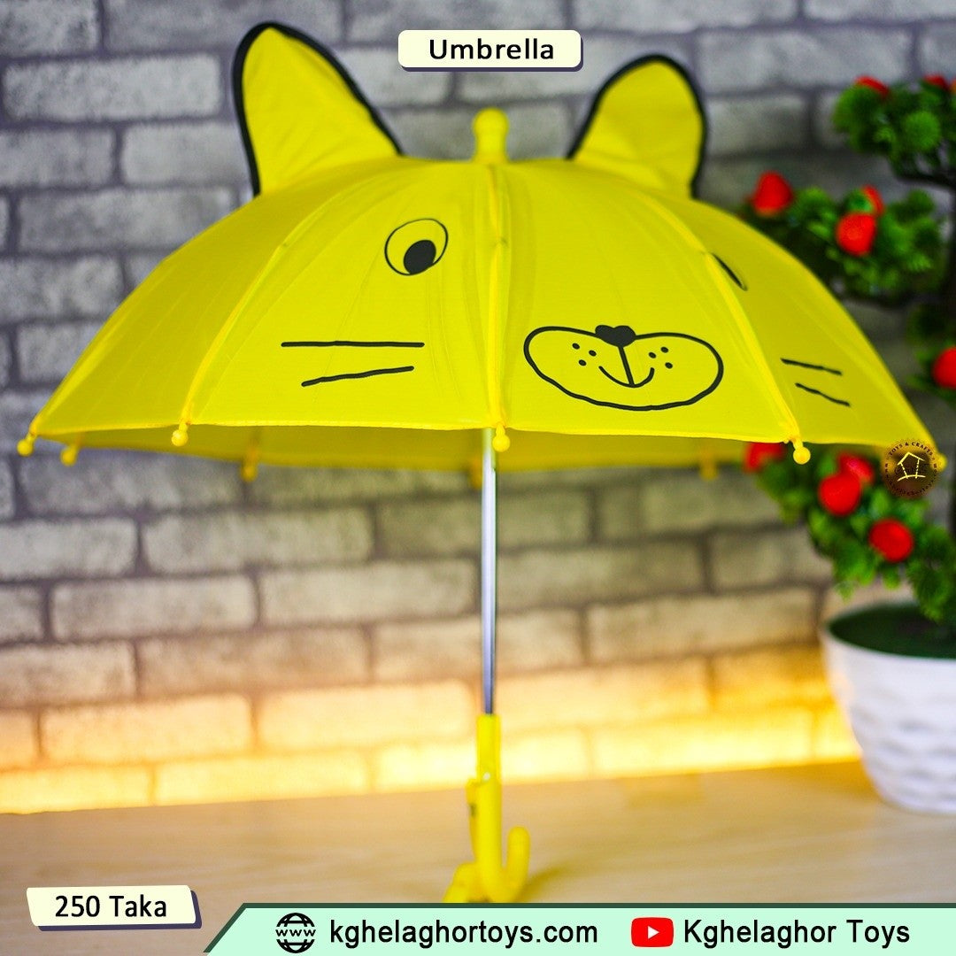 Khelaghor Kids' Cat Ear Umbrella – Cute Cartoon Face Design for Boys & Girls