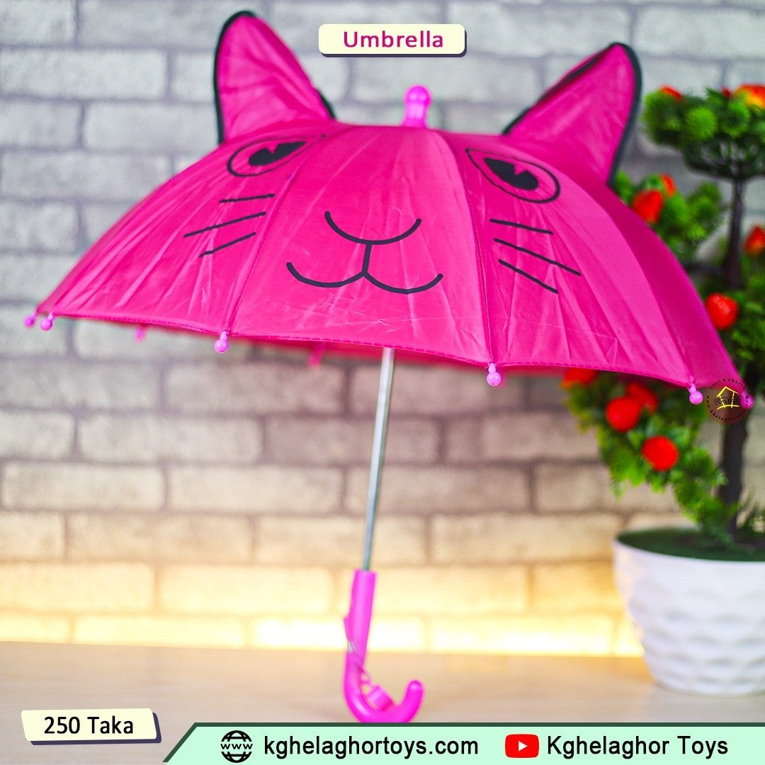 Khelaghor Kids' Cat Ear Umbrella – Cute Cartoon Face Design for Boys & Girls