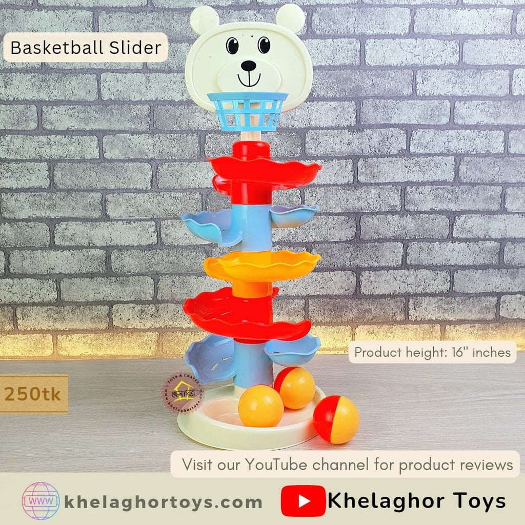 Basketball Slider Ball Drop Tower for Toddlers – 16-Inch Multi-Color