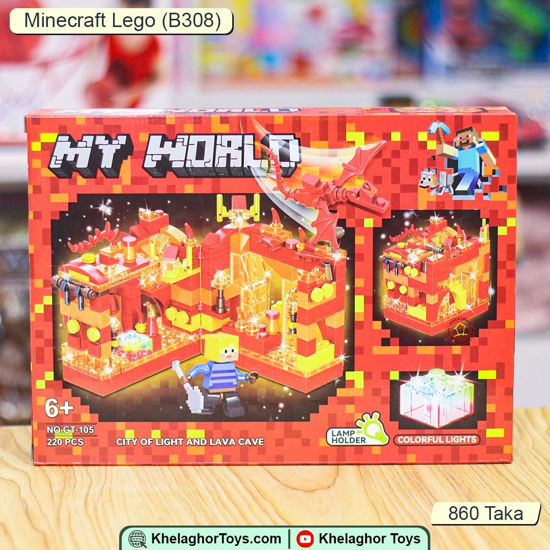 My World City of Light & Forest Cave | 220-Piece Building Block Set with LED Lamp