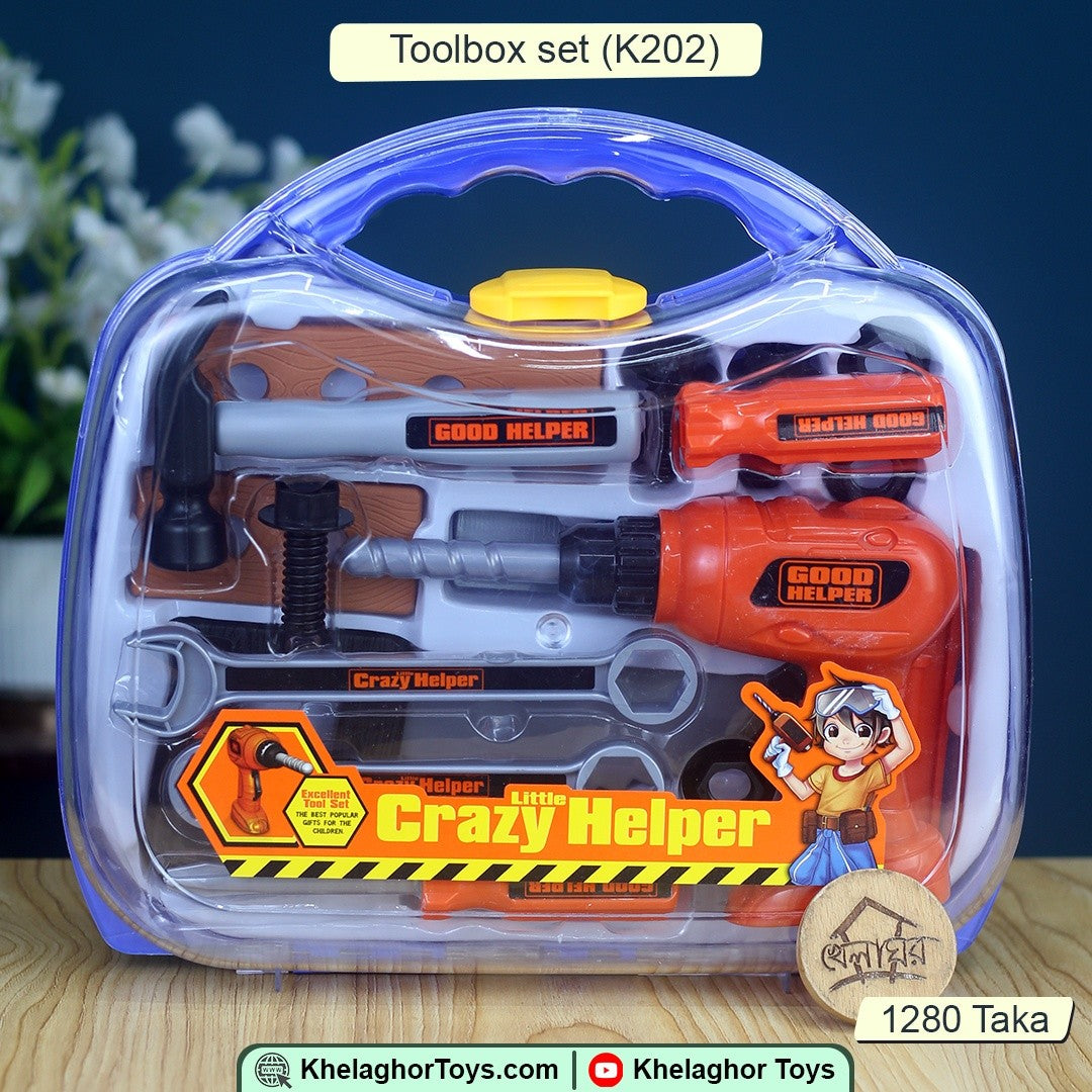 Little Crazy Helper Toy Toolbox Set – Kids Role-Play Tool Kit with Drill, Hammer & More (Ages 3+)