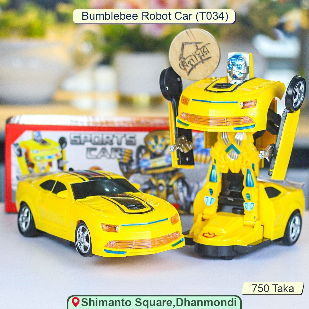 Bumblebee-Style Transforming Robot Car – Bump & Go Toy with LED Lights & Sound Effects