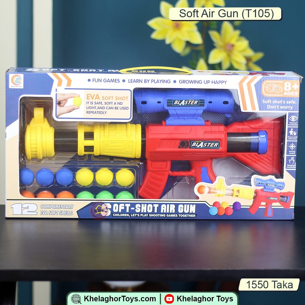 Soft Air Gun Foam Ball Blaster (T105) – Pump-Action Toy with Scope & 12 EVA Balls