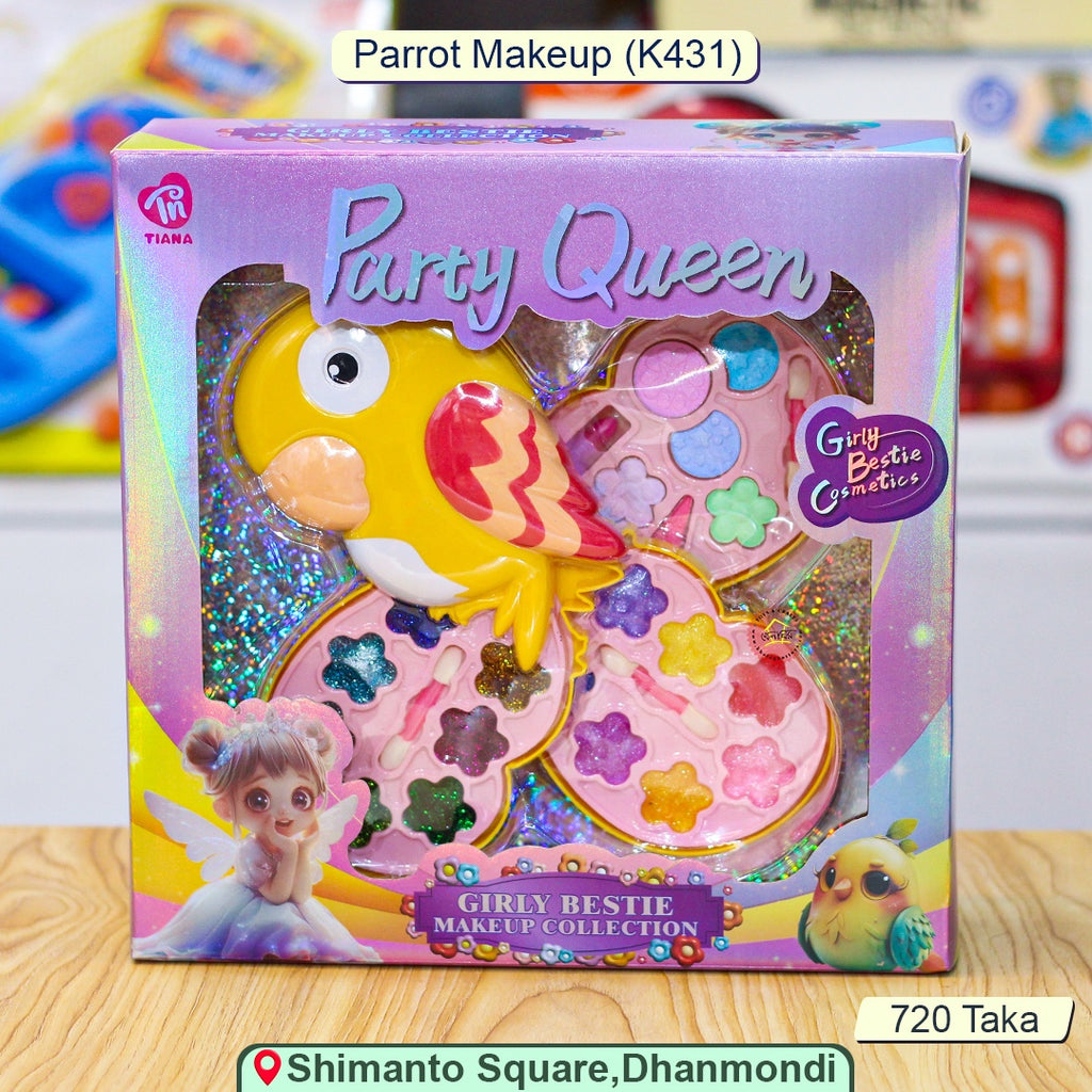 Party Queen Parrot Makeup Pretend Play Set – Girly Bestie Cosmetic Collection (Model K431)