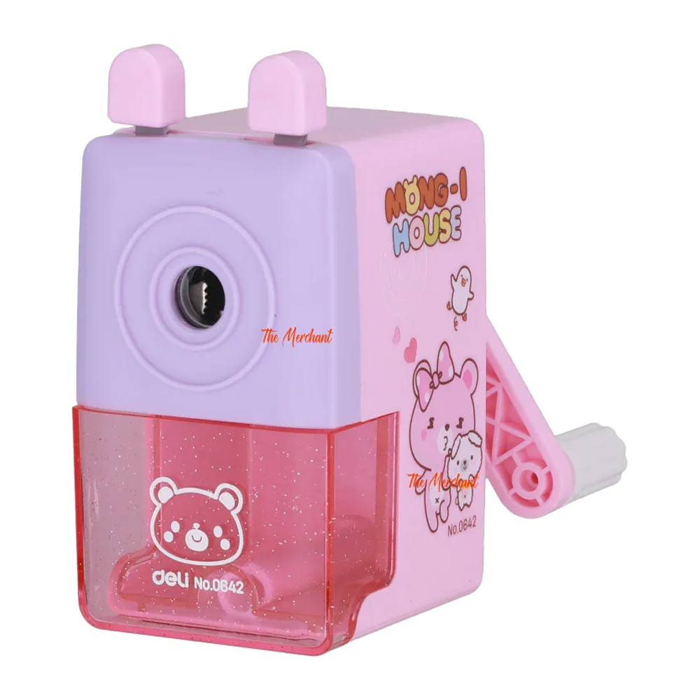 Deli E0642 Rotary Pencil Sharpener - Manual Hand Crank with Auto Feed & Anti-Slip Base