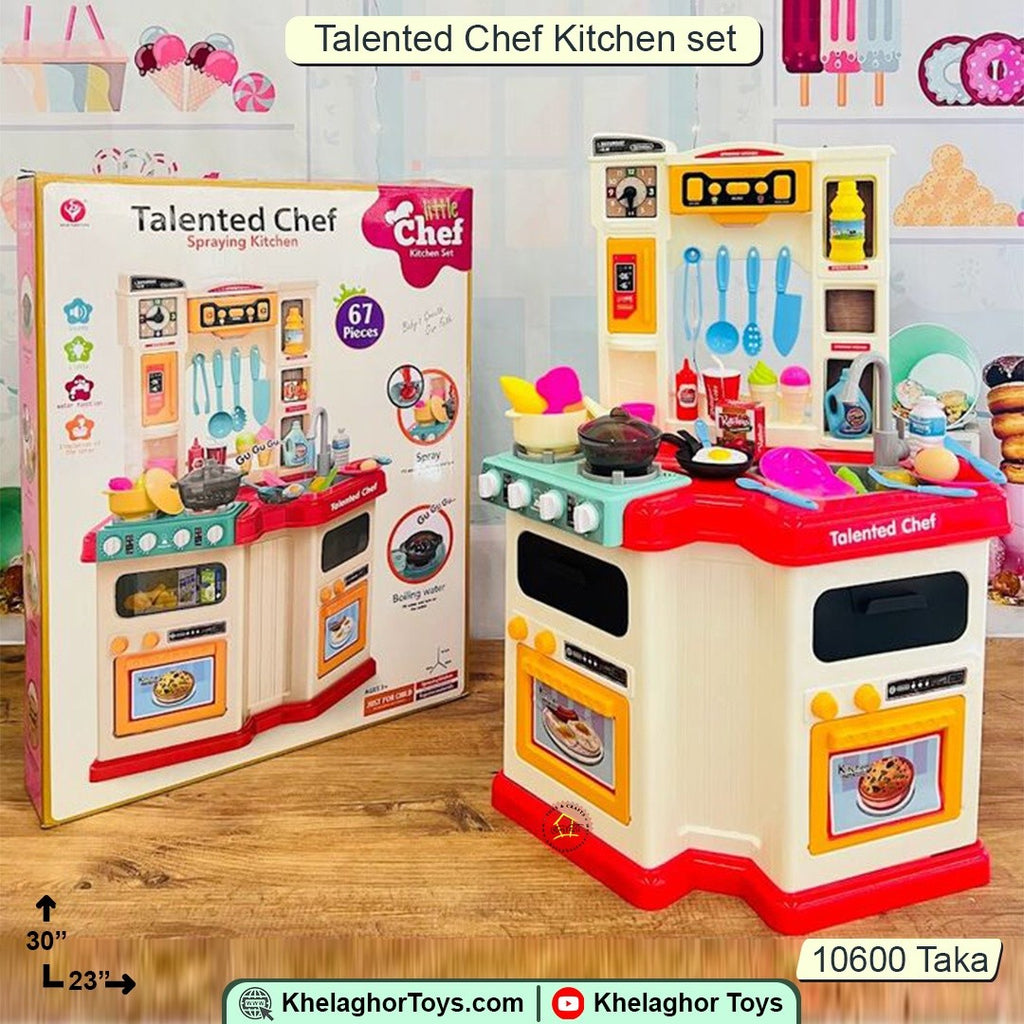 Talented Chef Large Spraying Kitchen Set | 67-Piece Playset with Water Spray, Lights & Sound