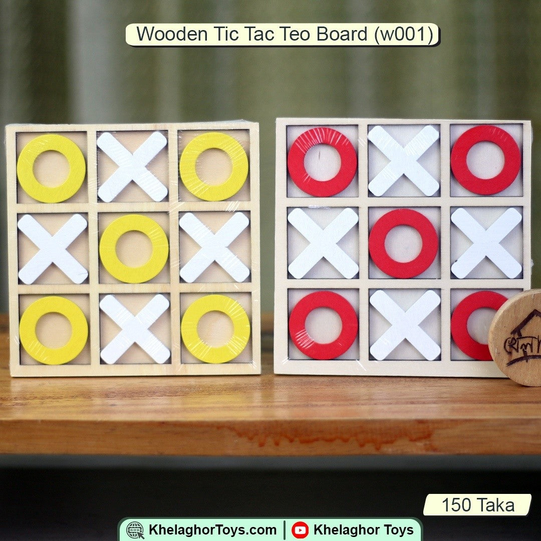 Wooden Tic-Tac-Toe Board Game – Colorful X & O Strategy Game for Kids