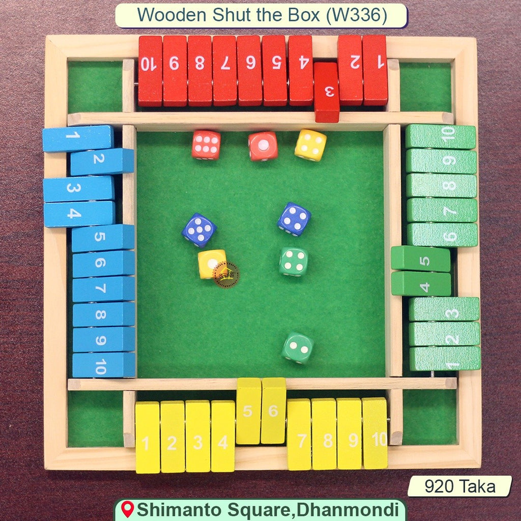 Wooden Shut the Box – 4 Player Dice Game (W336)