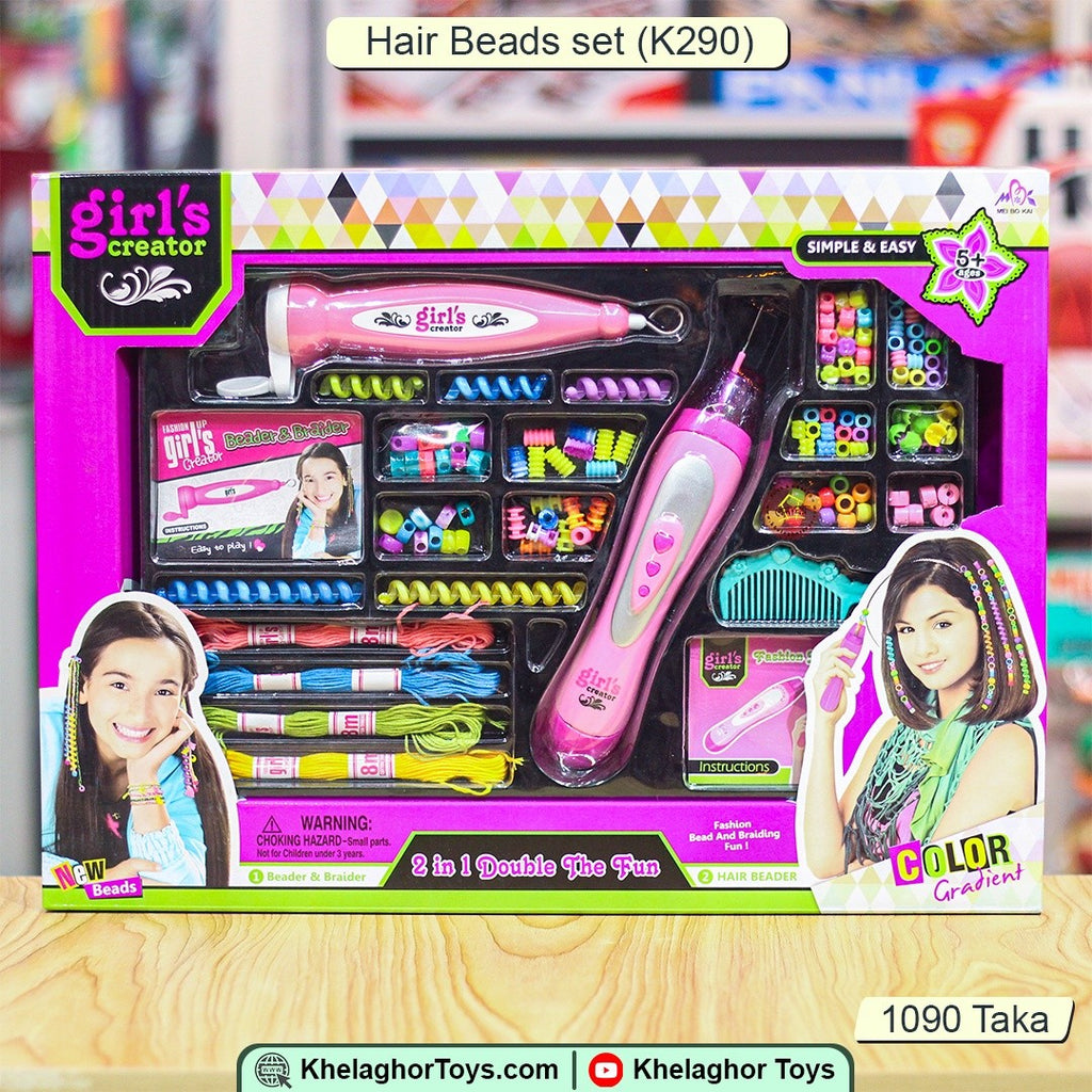 Girl's Creator 2-in-1 Double The Fun | Electric Hair Beader & Braider Set with Beads & Threads