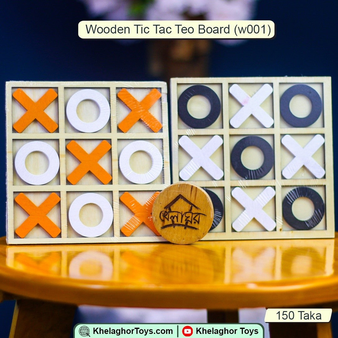 Wooden Tic-Tac-Toe Board Game – Colorful X & O Strategy Game for Kids