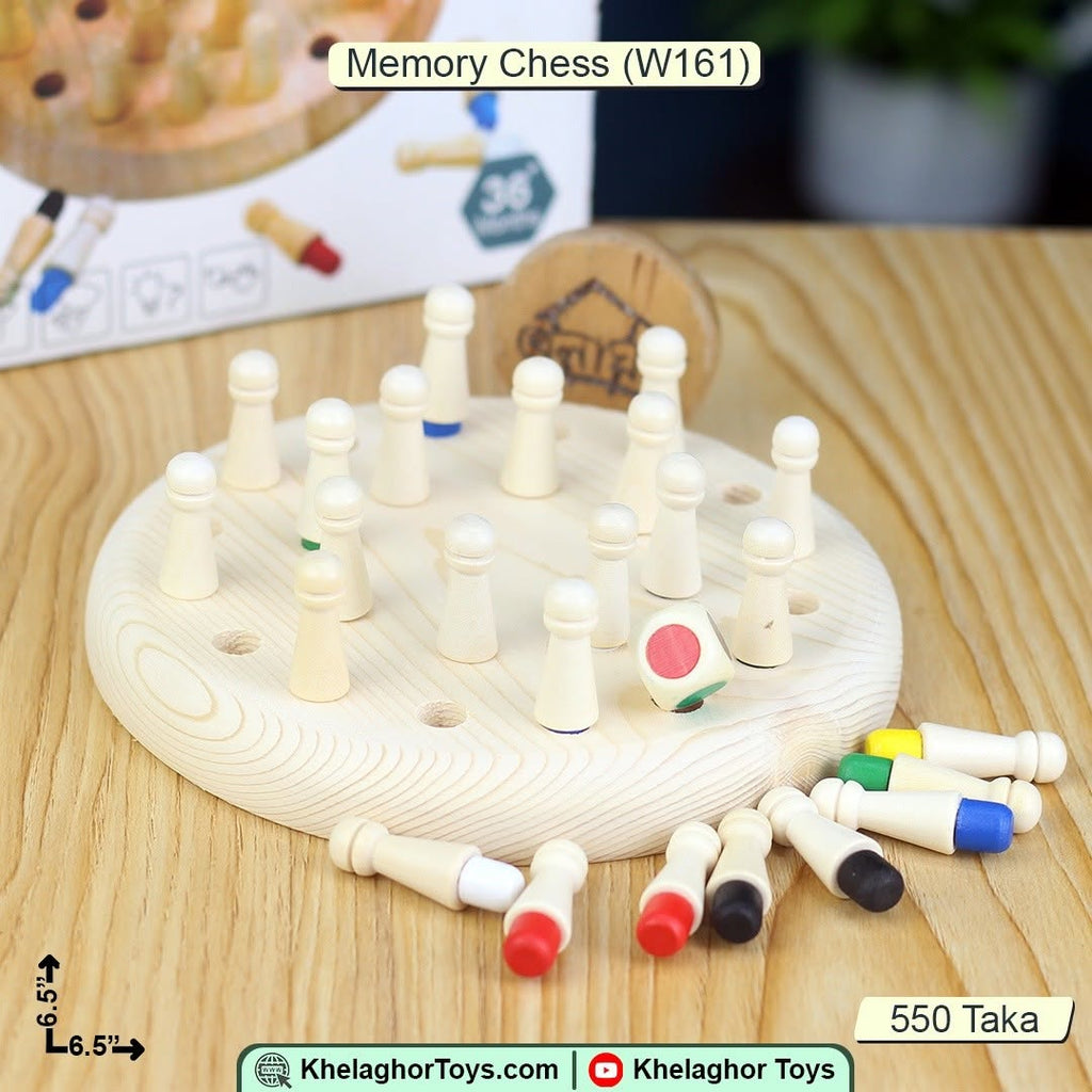 Wooden Memory Chess Colour Matching Game for Kids – Pegs, Board & Dice