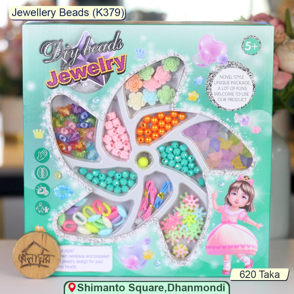 Dabdoob DIY Jewelry Beads Set – Bracelet & Necklace Making Kit with Windmill Storage Tray (Ages 5+)