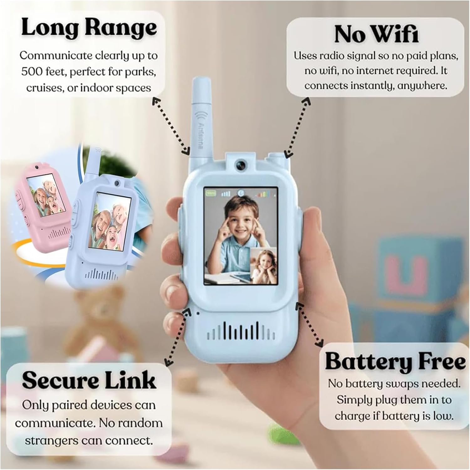 HD Video Walkie Talkies for Kids – Rechargeable Two-Way Radio with Camera & Voice Effects