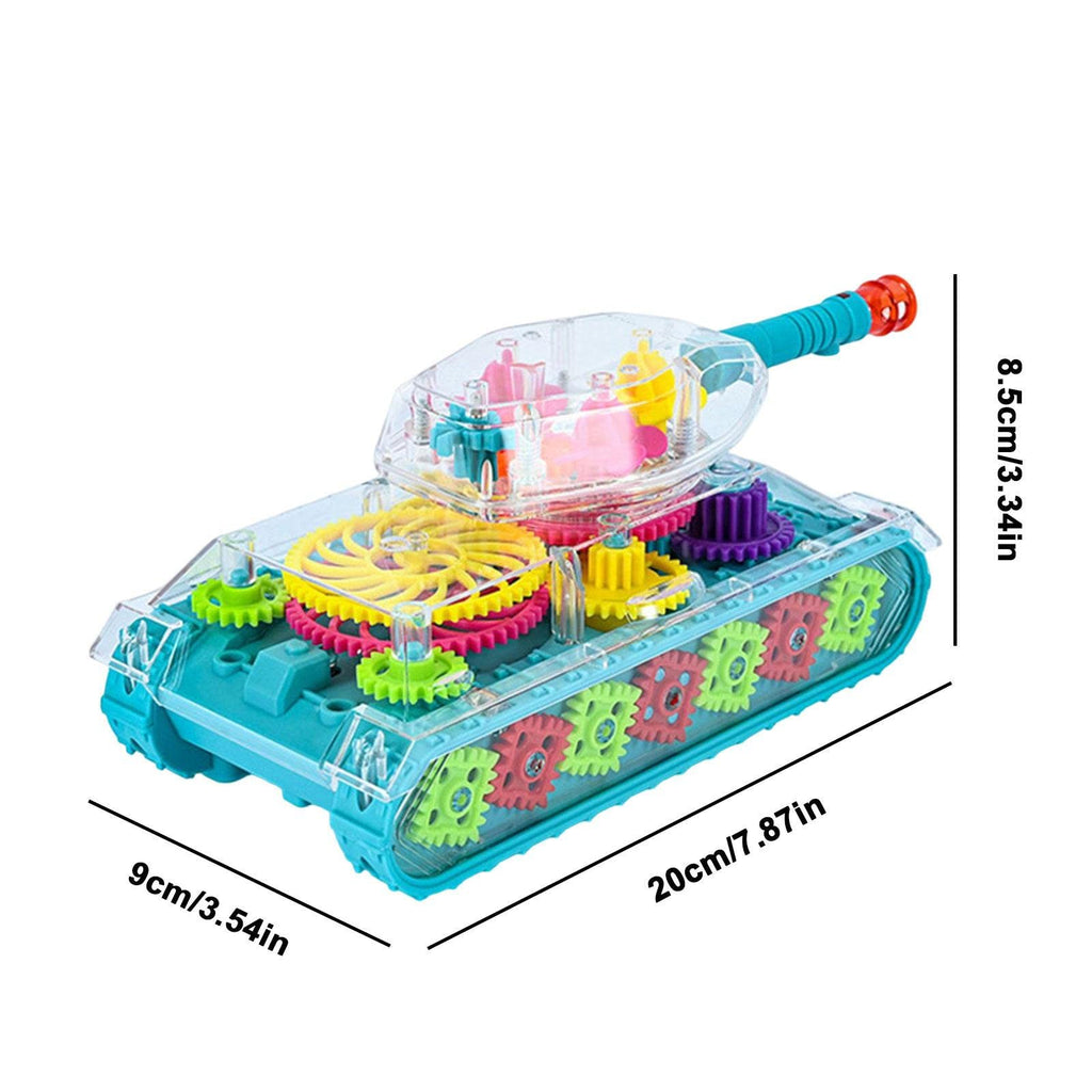 Gear Tank Toy with Transparent Gear Design, LED Lights & Music – Model B400