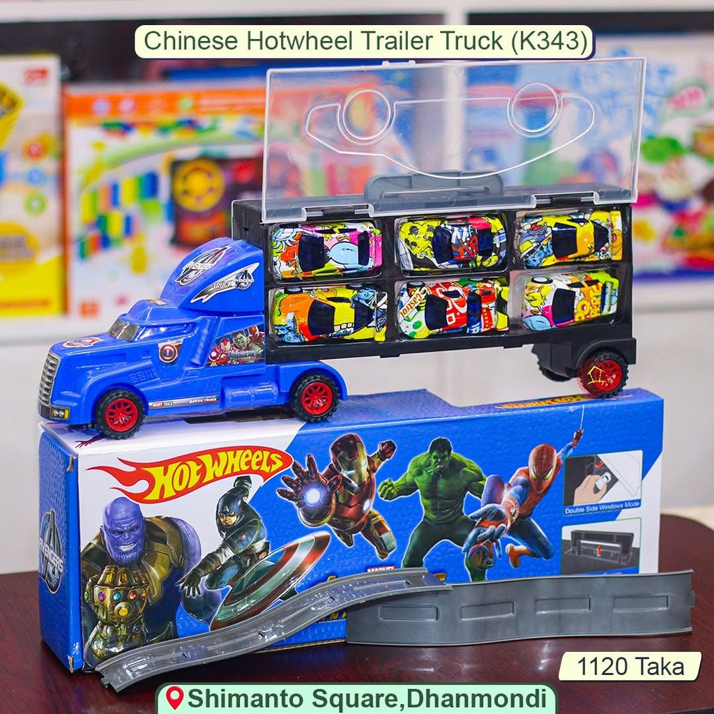 Avengers Trailer Truck Toy Set with 6 Mini Die-Cast Cars (K343)