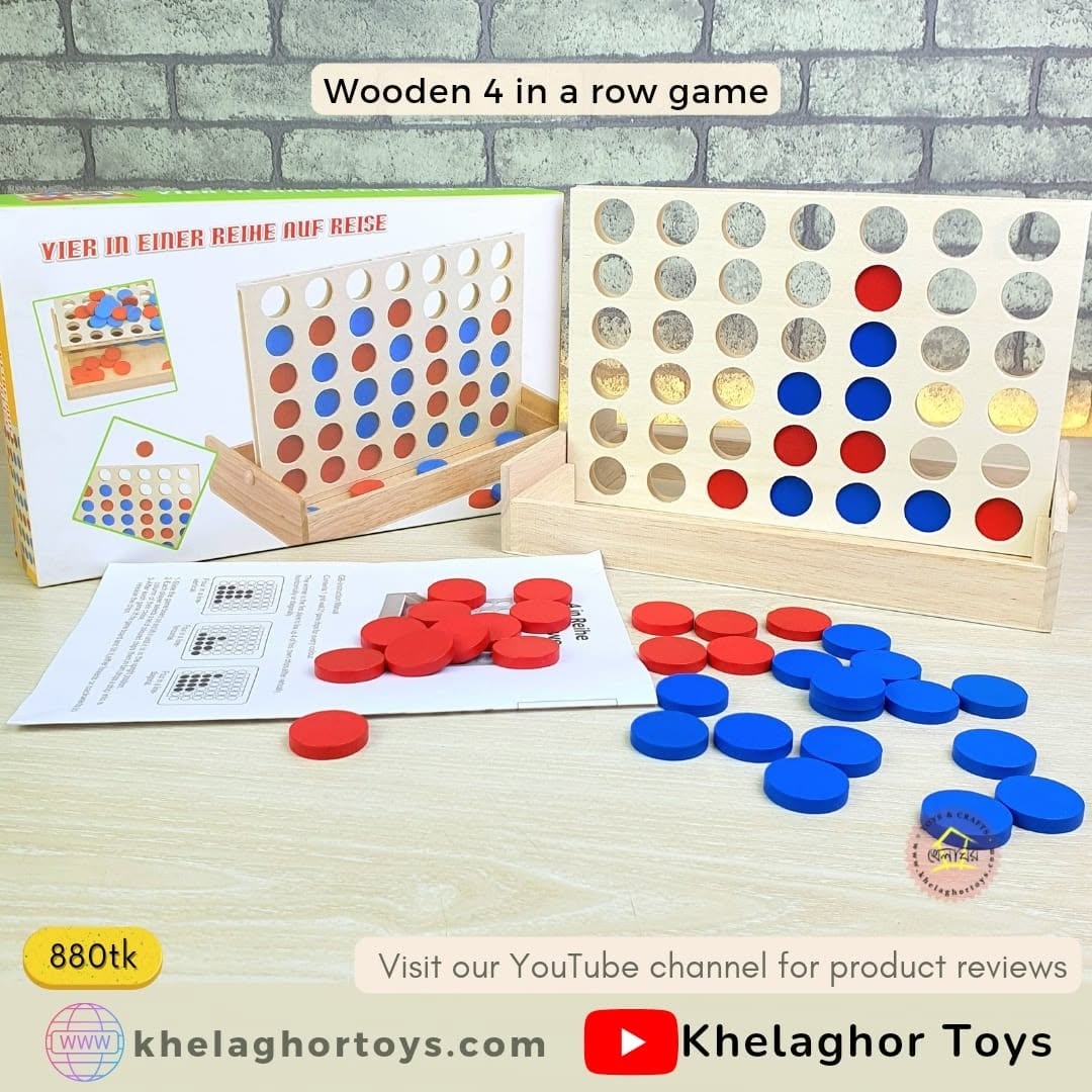 Khelaghor Toys Foldable 4 in a Row Wooden Board Game