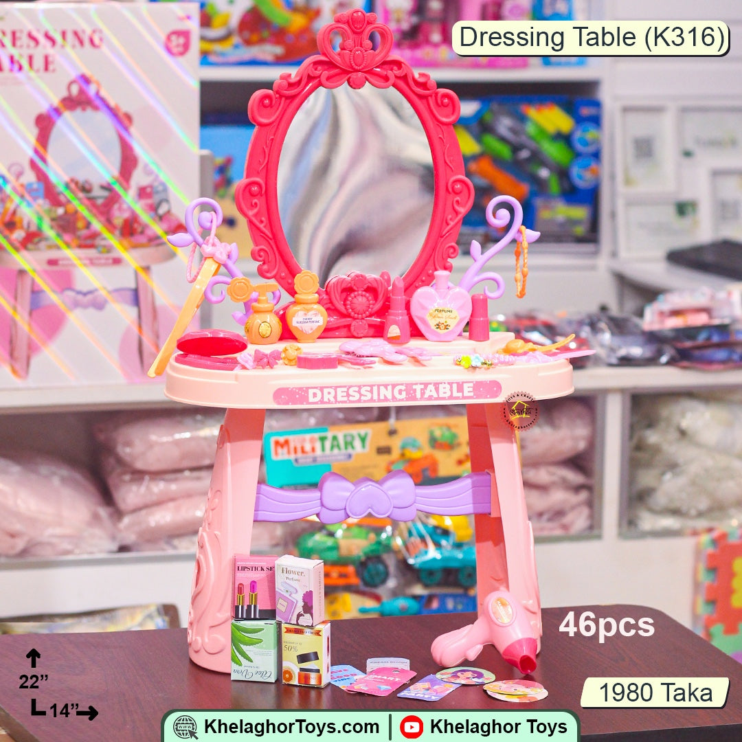 Children's Pretend Play Dressing Table Set – 46-Piece Makeup & Beauty Toy with Mirror