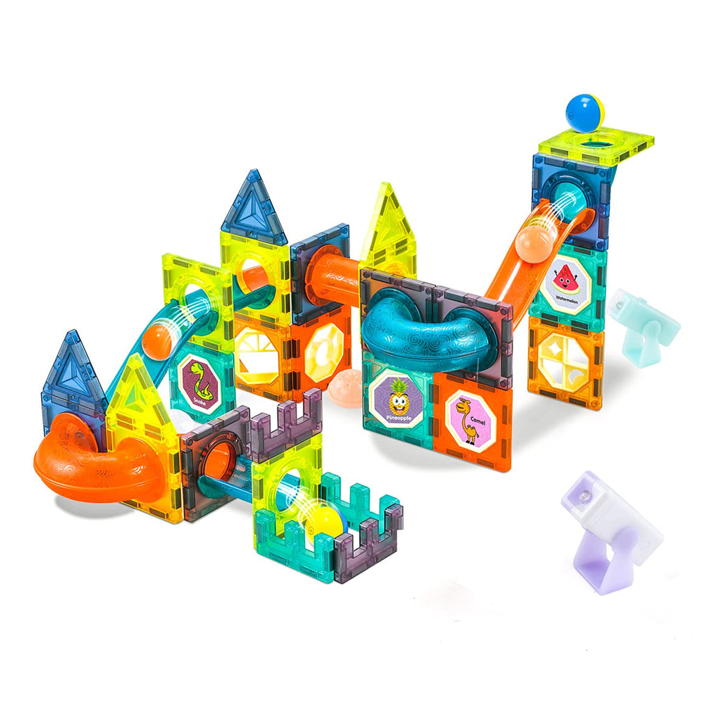 98-Piece Magnetic Sheet Building Set – STEM Ball Track with Magnetic Tiles, Pipes & Marbles