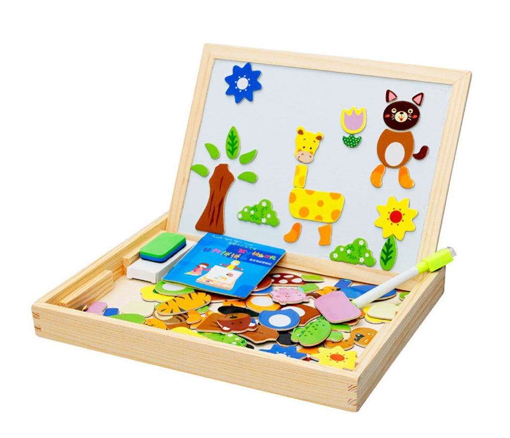 Sea Animal Fun 2-in-1 Magnetic Whiteboard & Chalkboard Set | Wooden Puzzle Pieces, Chalk & Marker