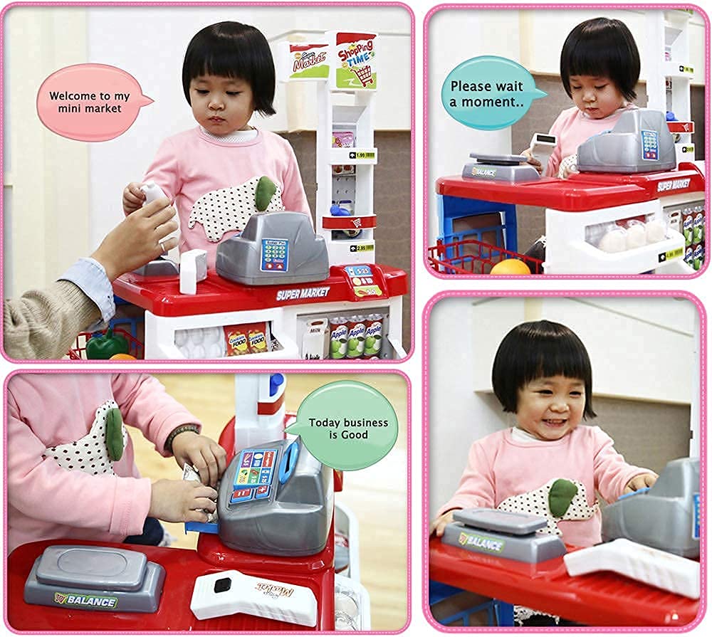 668-05 Home Supermarket Children's Playset – Cash Register, Scanner & 40+ Accessories
