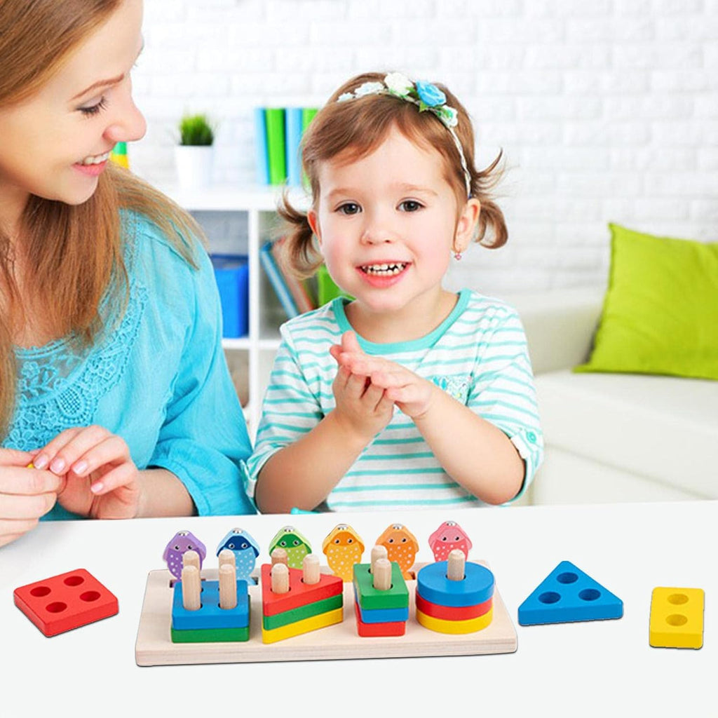 2-in-1 Wooden Fishing & Shape Sorting Puzzle Set – Magnetic Fishing & Stacking Blocks for Kids