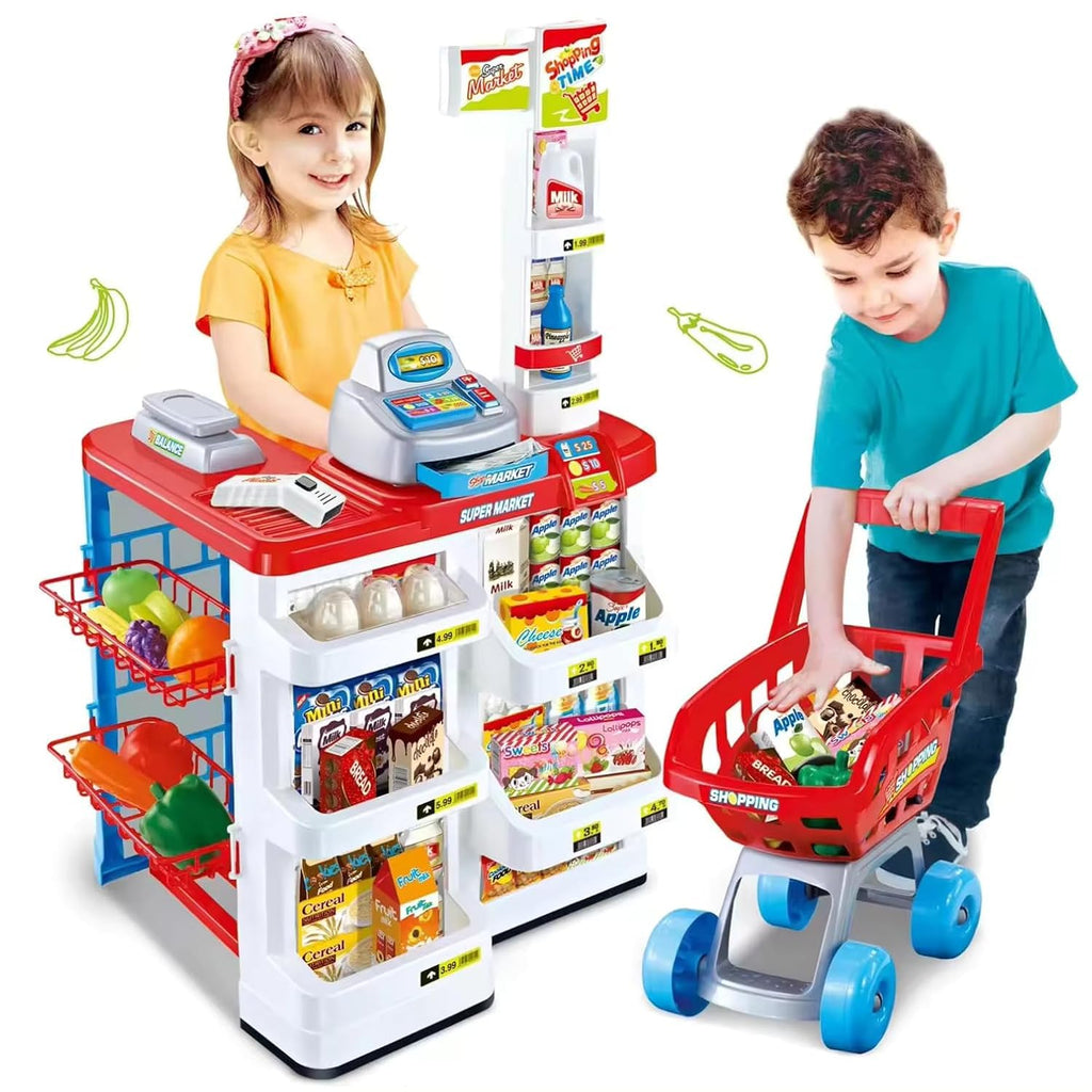 668-05 Home Supermarket Children's Playset – Cash Register, Scanner & 40+ Accessories