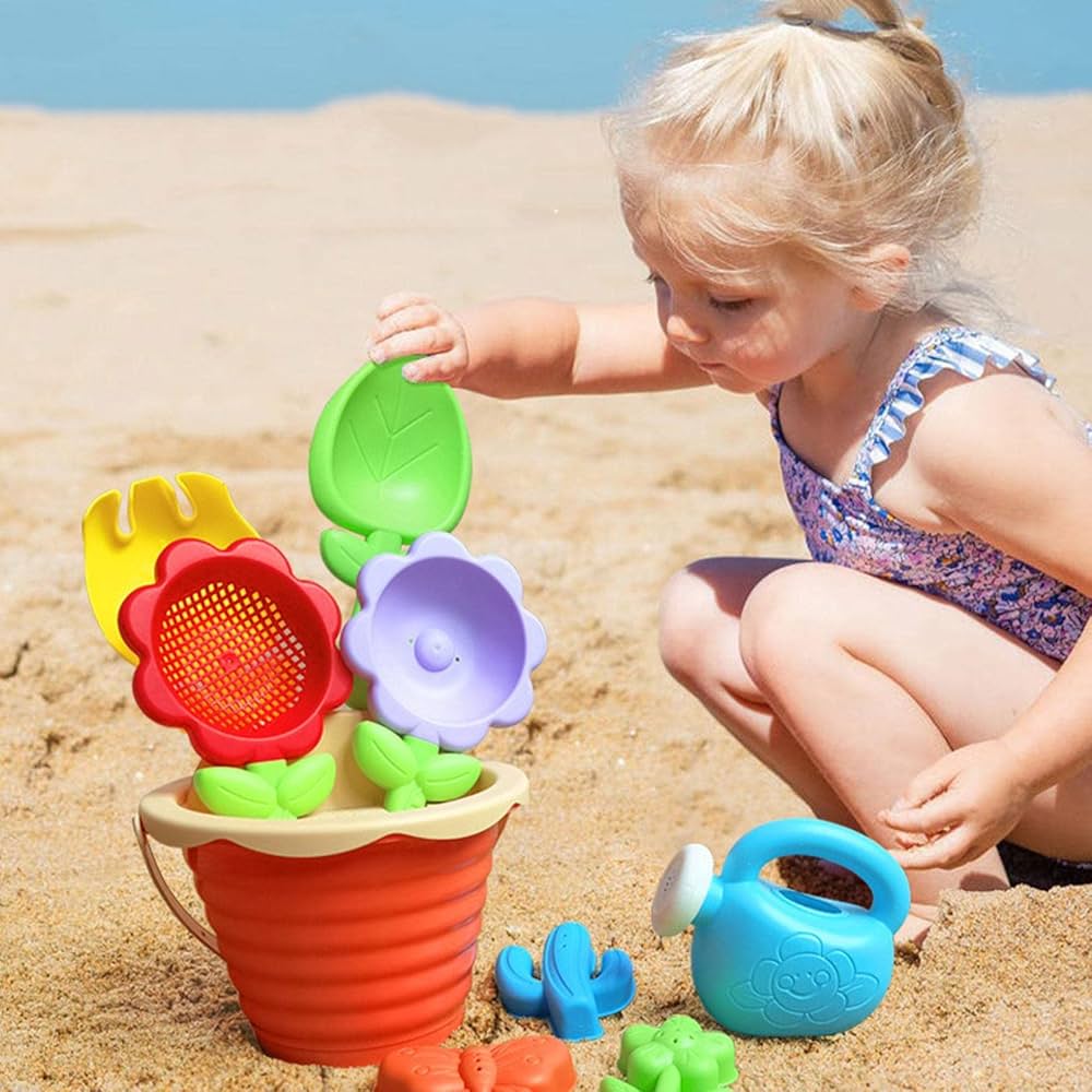 Baby Bath & Beach Sand Play Toy Set – Bucket, Watering Pot & Flower Molds for Kids