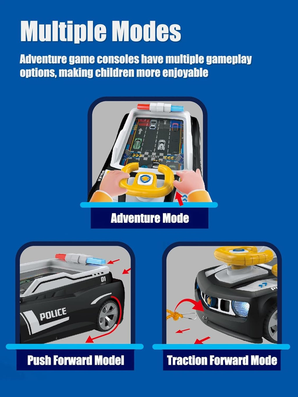 Electric Simulation Driving Police Car Toy – Interactive Steering Wheel Racing Game for Kids