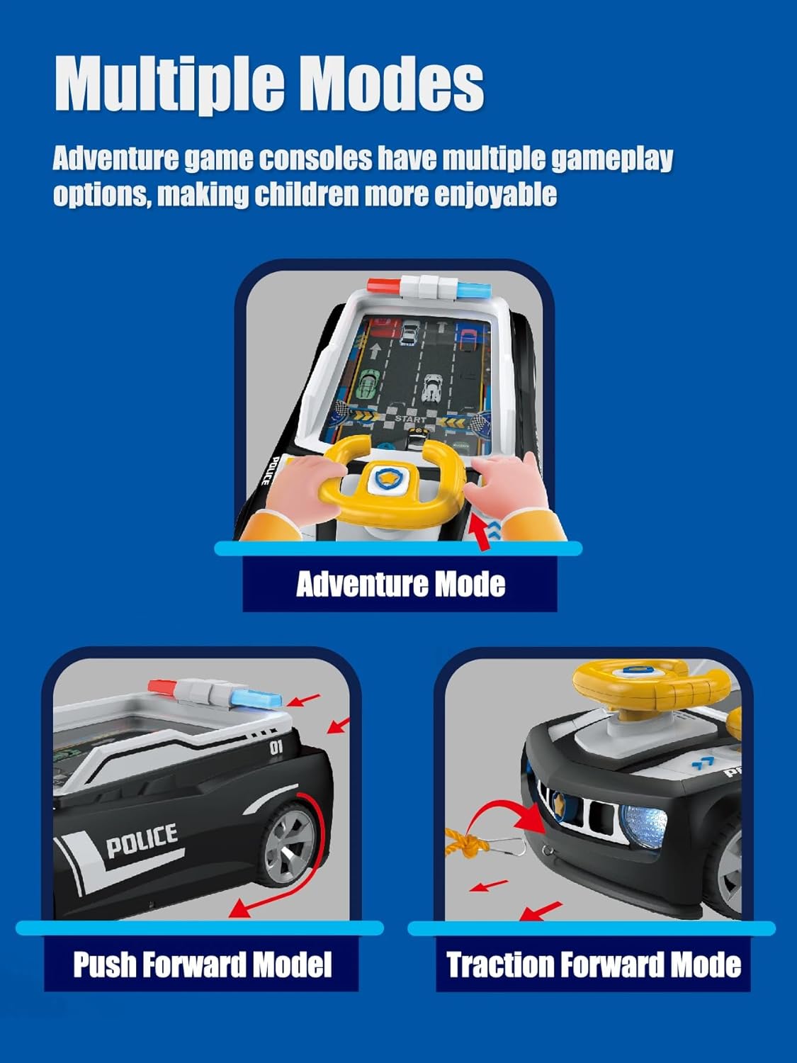 Electric Simulation Driving Police Car Toy – Interactive Steering Wheel Racing Game for Kids