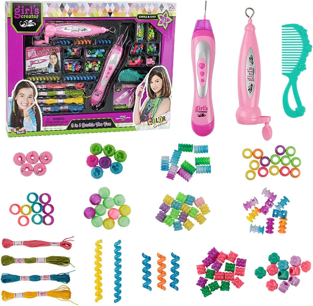 Girl's Creator 2-in-1 Double The Fun | Electric Hair Beader & Braider Set with Beads & Threads