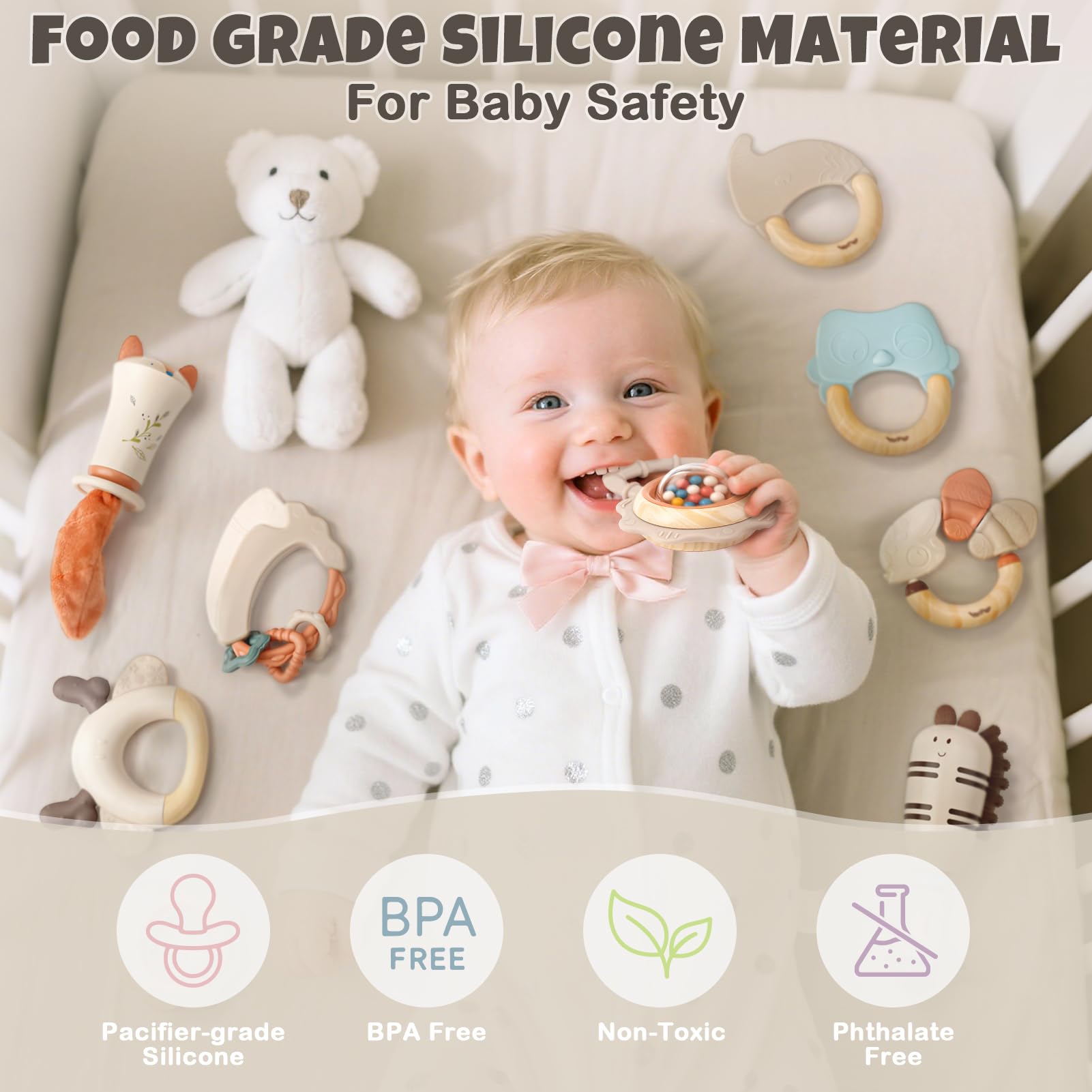 Meilebao Early Education Baby Rattle & Teether Set – Multicolour Shapes