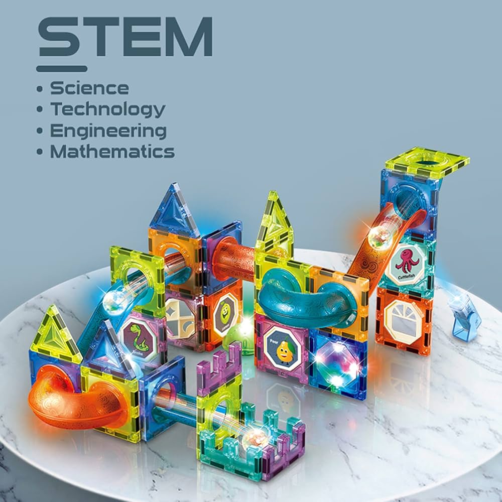 98-Piece Magnetic Sheet Building Set – STEM Ball Track with Magnetic Tiles, Pipes & Marbles