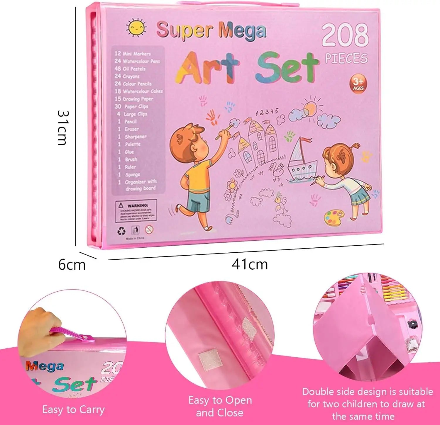 Super Mega Art Set for Kids – 208-Piece Drawing & Painting Kit with Built-In Easel (Ages 3+)