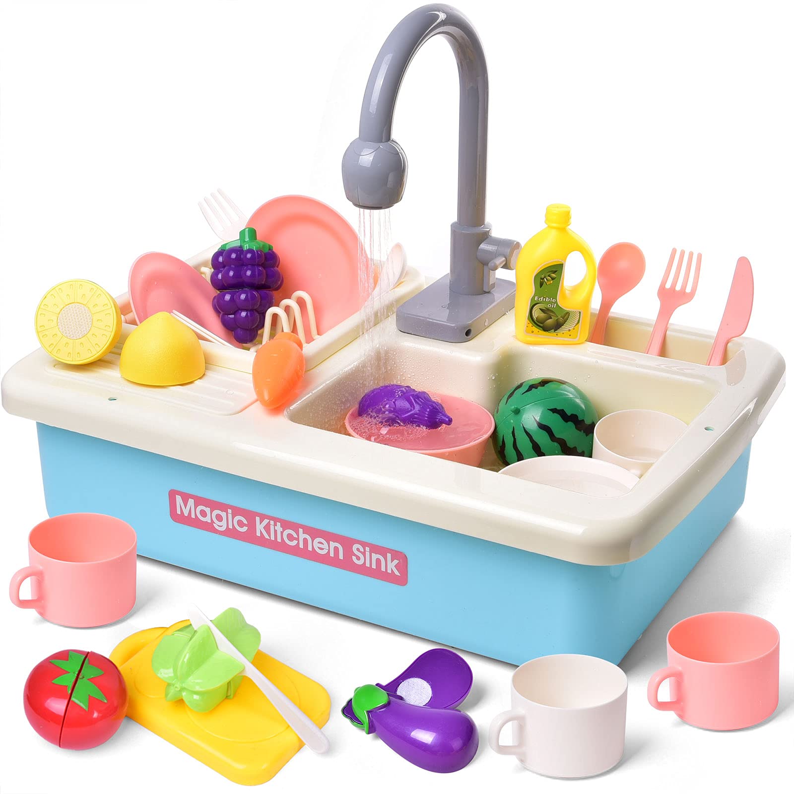 Magic Kitchen Sink Dishwasher Set – Electric Water Faucet, Play Dishes & Food (Model K436)