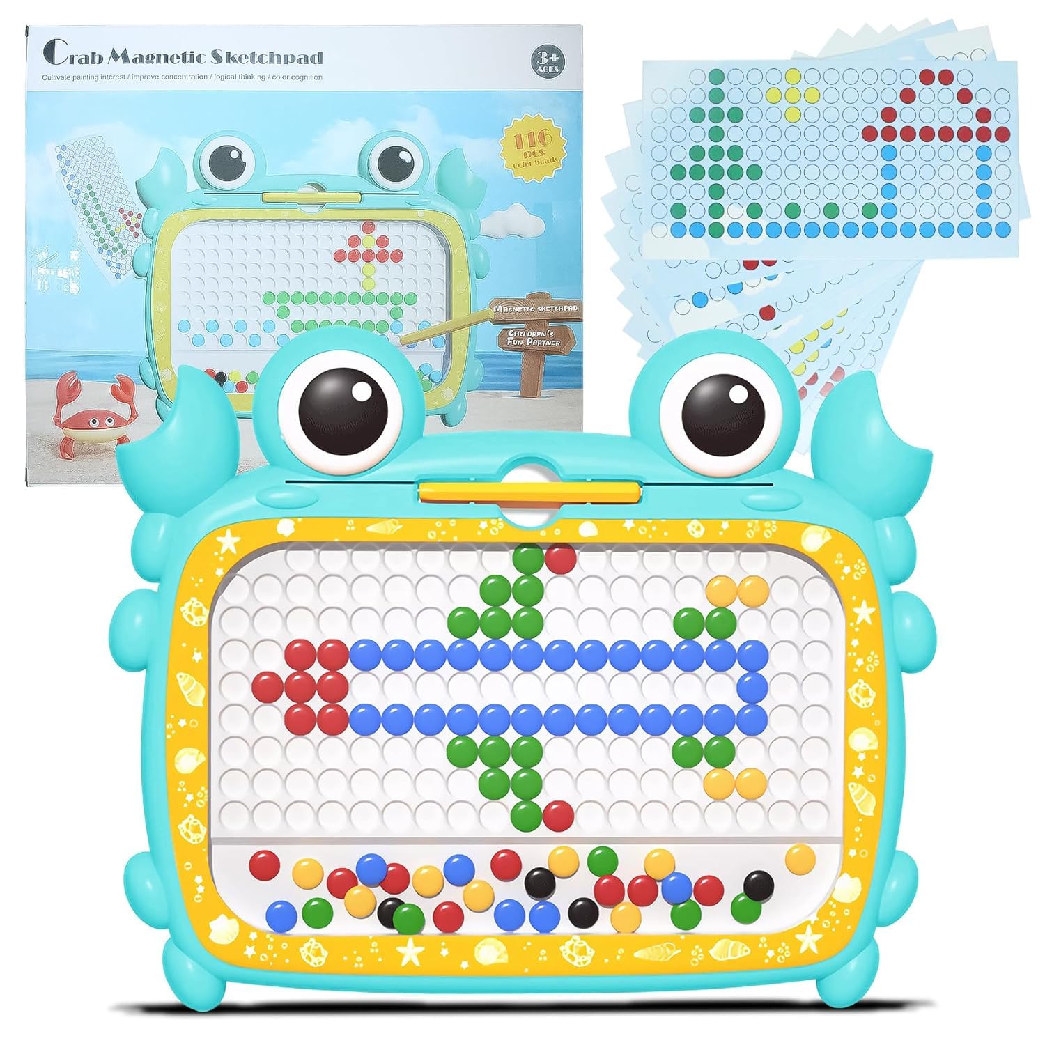 Crab Magnetic Sketchpad | Colored Bead Drawing Board with Magnetic Pen | Creative Kids Toy