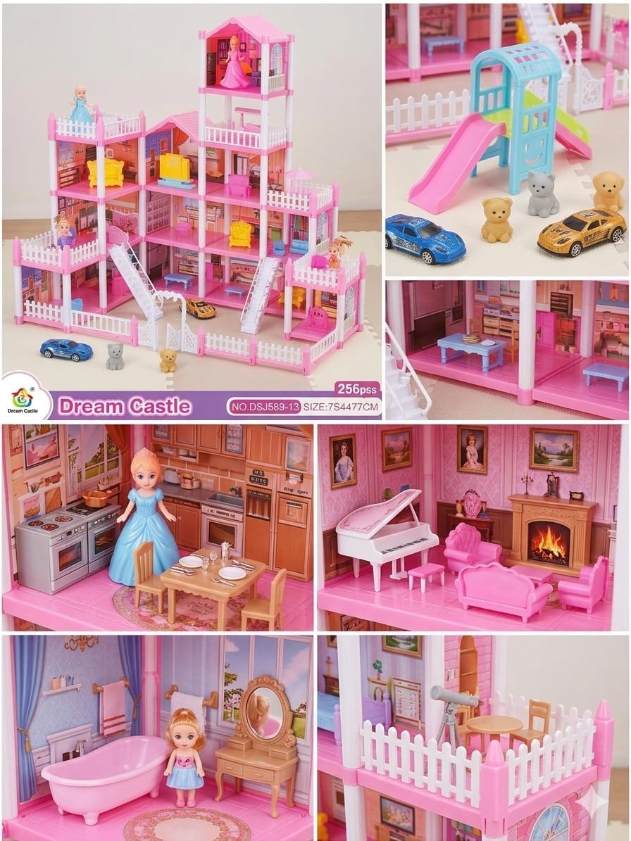 DreamCastle DIY Dollhouse Set – 256-Piece Build Your Own Home with Furniture | Ages 3+