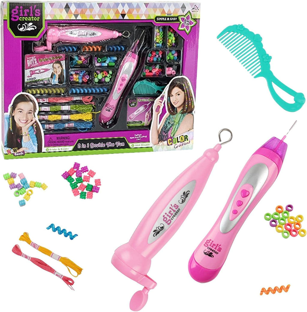 Girl's Creator 2-in-1 Double The Fun | Electric Hair Beader & Braider Set with Beads & Threads