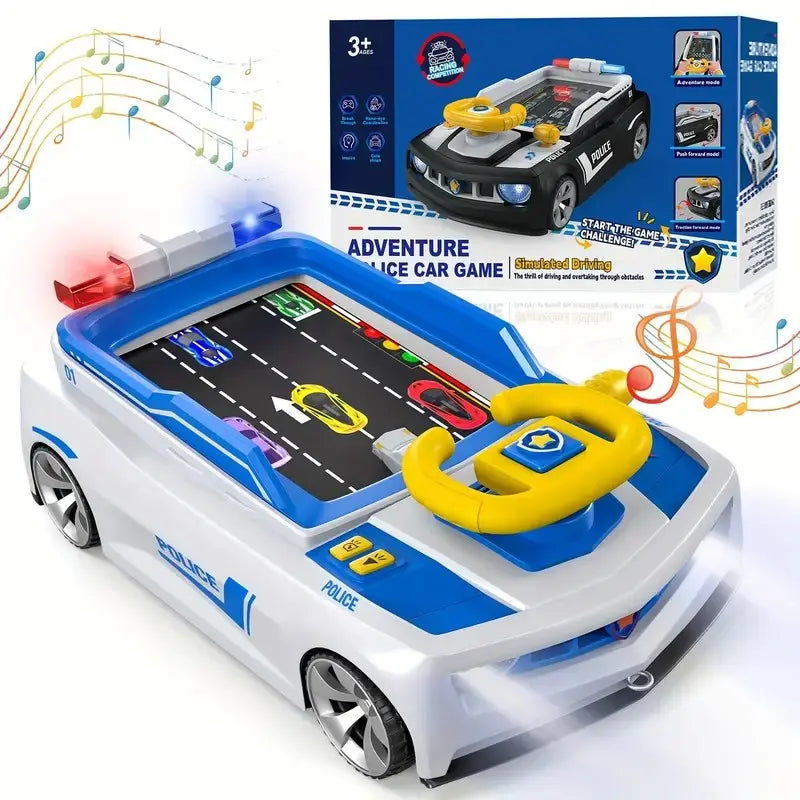 Electric Simulation Driving Police Car Toy – Interactive Steering Wheel Racing Game for Kids