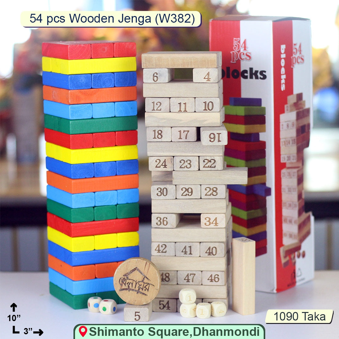 Colorful Wooden Jenga Stacking Game – 54-Piece Block Tower for Kids & Adults